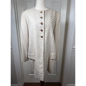 Bill Blass Neiman Marcus Vintage 90s Cream Speckled Cashmere Wool Coat Womens 14